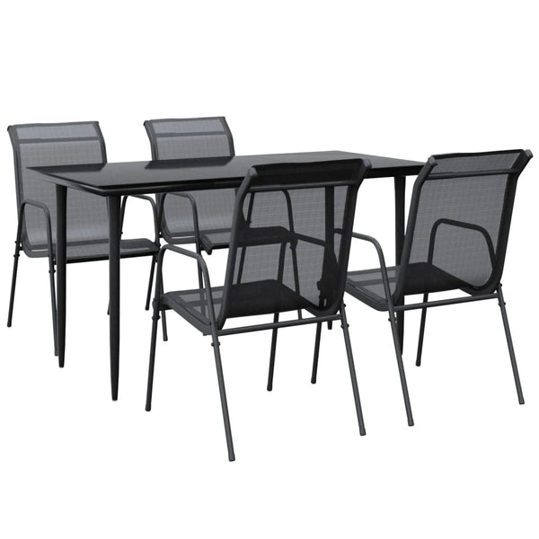 5 Piece Patio Dining Set Black Steel and Textilene