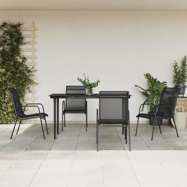 5 Piece Patio Dining Set Black Steel and Textilene