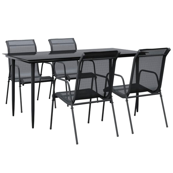 5 Piece Patio Dining Set Black Steel and Textilene