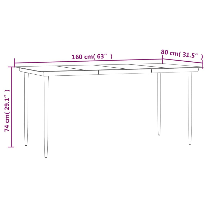 5 Piece Patio Dining Set Black Steel and Textilene