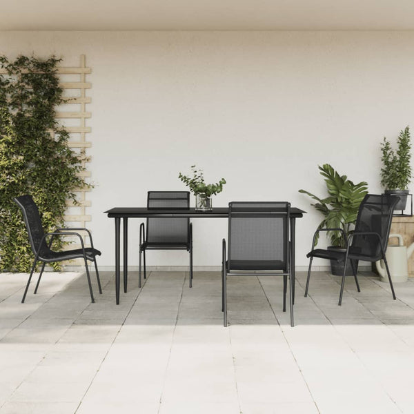 5 Piece Patio Dining Set Black Steel and Textilene