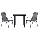 3 Piece Patio Dining Set Black Steel and Textilene