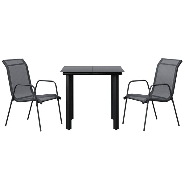 3 Piece Patio Dining Set Black Steel and Textilene