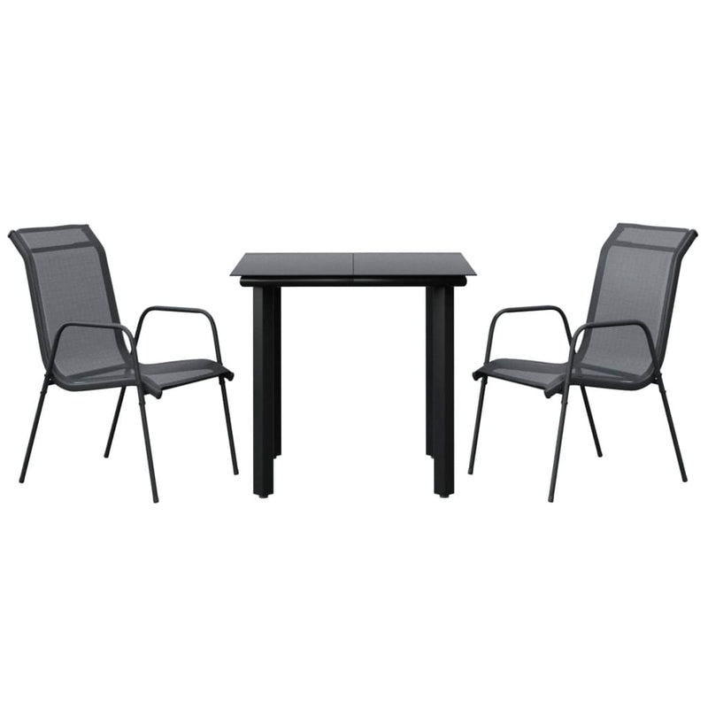 3 Piece Patio Dining Set Black Steel and Textilene