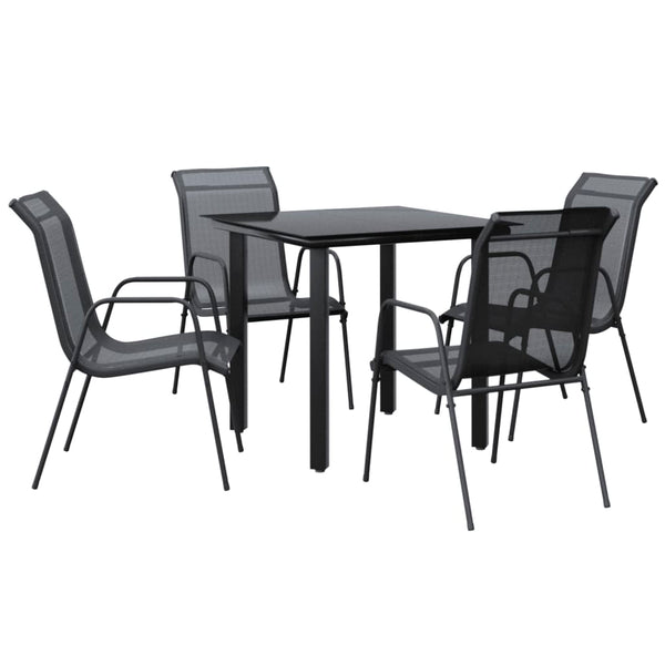 5 Piece Patio Dining Set Black Steel and Textilene