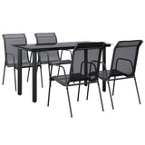 5 Piece Patio Dining Set Black Steel and Textilene