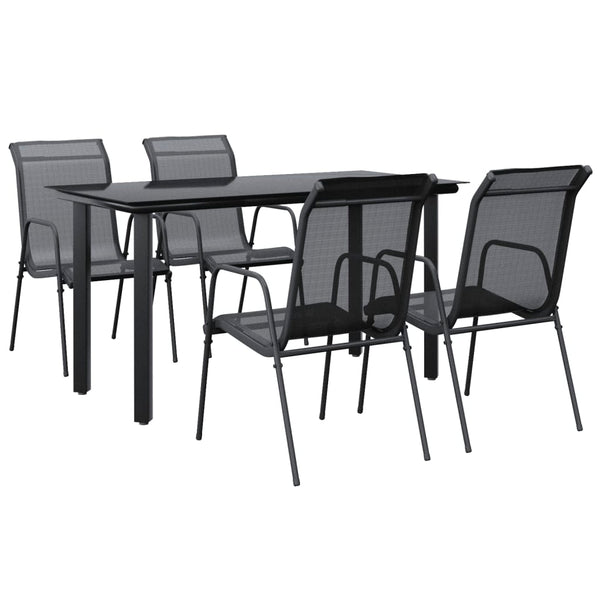 5 Piece Patio Dining Set Black Steel and Textilene