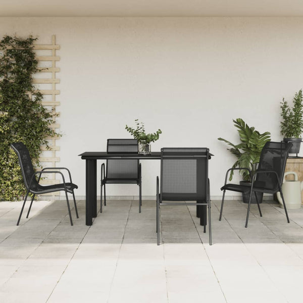 5 Piece Patio Dining Set Black Steel and Textilene