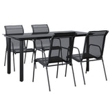 5 Piece Patio Dining Set Black Steel and Textilene