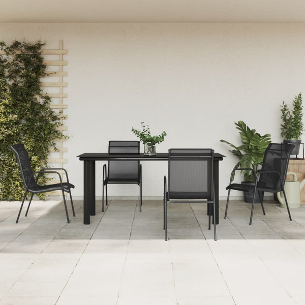 5 Piece Patio Dining Set Black Steel and Textilene