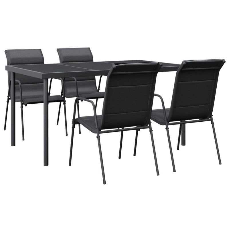 5 Piece Patio Dining Set Black Steel and Textilene