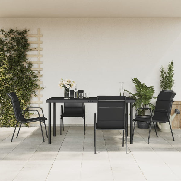 5 Piece Patio Dining Set Black Steel and Textilene