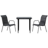 3 Piece Patio Dining Set Black Steel and Textilene