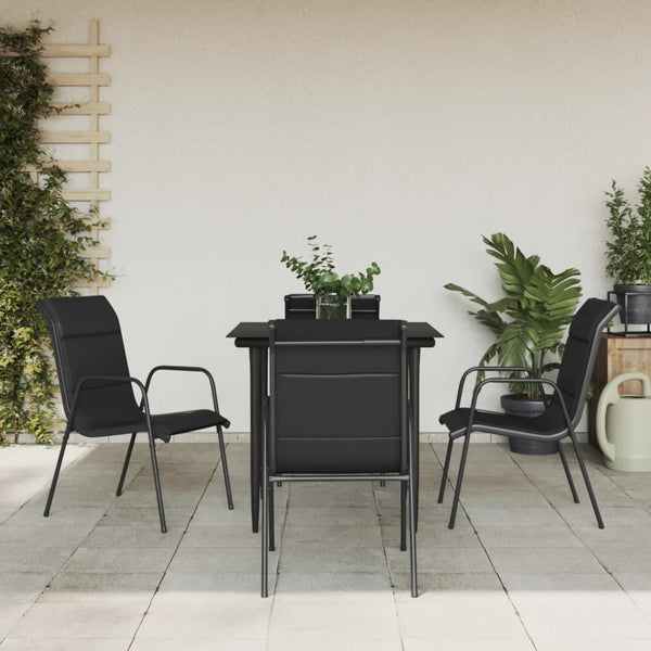 5 Piece Patio Dining Set Black Steel and Textilene