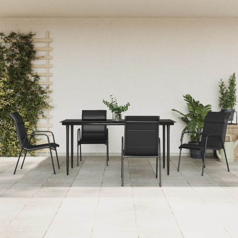 5 Piece Patio Dining Set Black Steel and Textilene