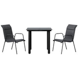 3 Piece Patio Dining Set Black Steel and Textilene