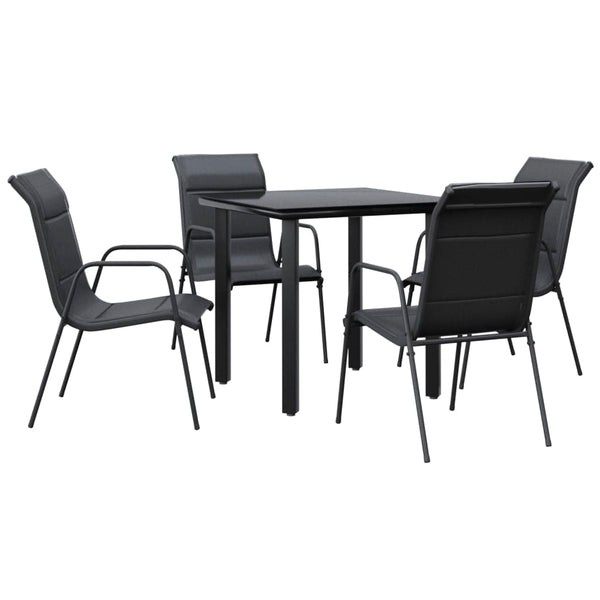 5 Piece Patio Dining Set Black Steel and Textilene