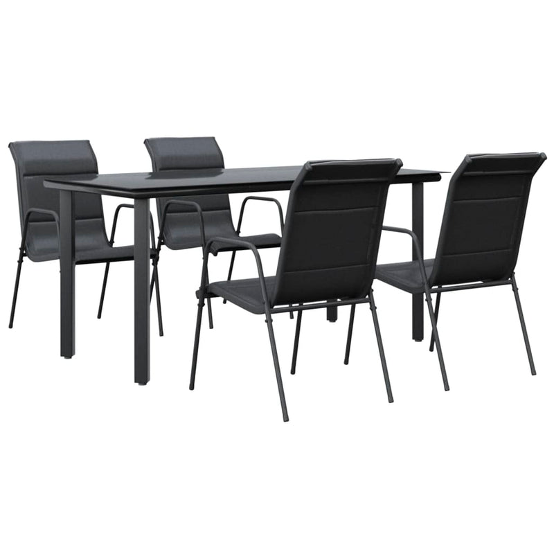 5 Piece Patio Dining Set Black Steel and Textilene