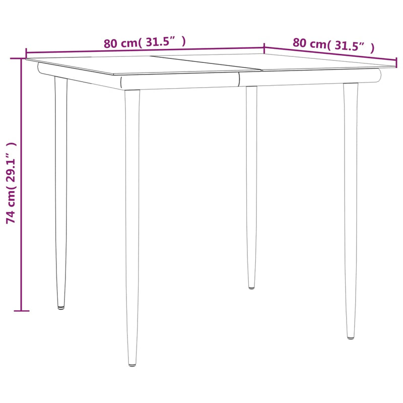 3 Piece Patio Dining Set Black Steel and Textilene