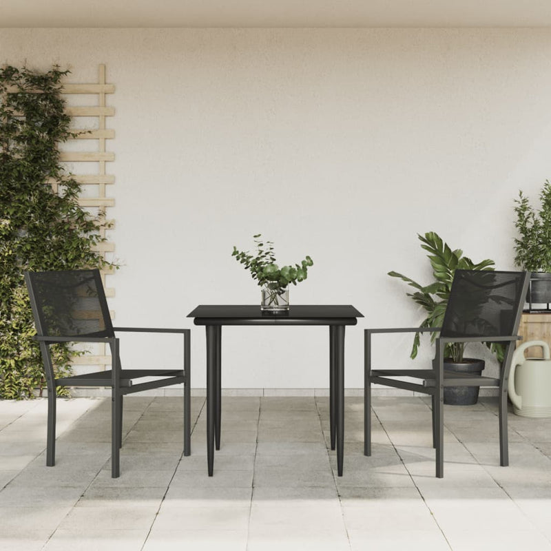 3 Piece Patio Dining Set Black Steel and Textilene