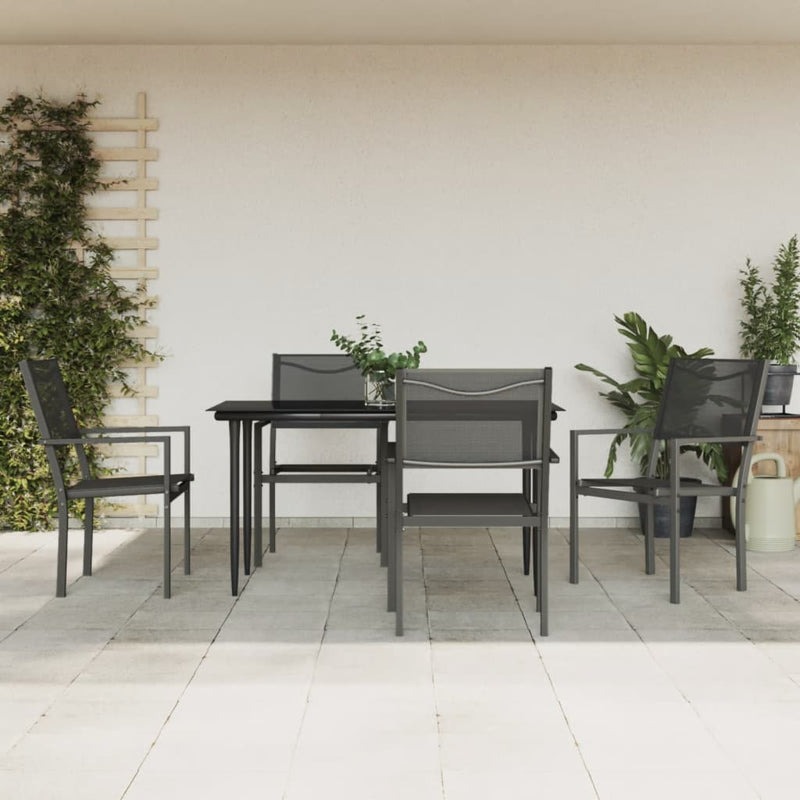 5 Piece Patio Dining Set Black Steel and Textilene