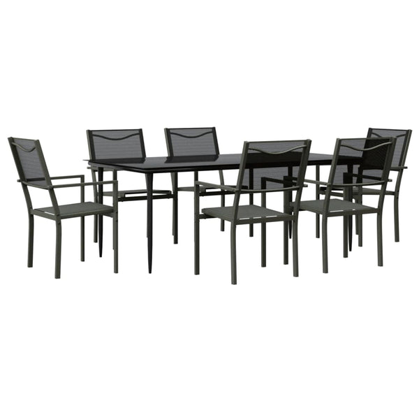 7 Piece Patio Dining Set Black Steel and Textilene