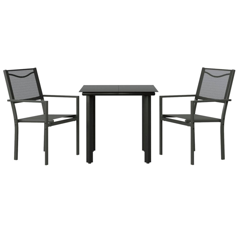 3 Piece Patio Dining Set Black Steel and Textilene