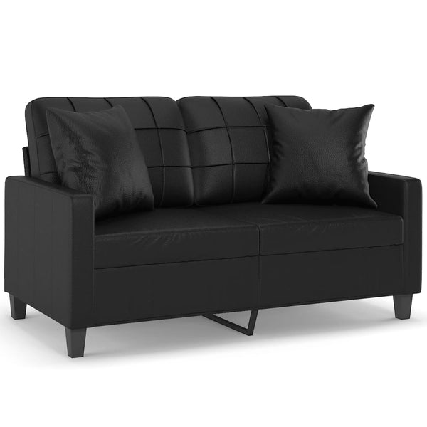 2-Seater Sofa with Throw Pillows Black 47.2" Faux Leather