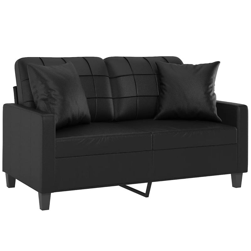 2-Seater Sofa with Throw Pillows Black 47.2" Faux Leather