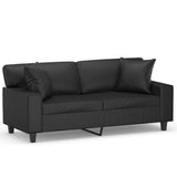 2-Seater Sofa with Throw Pillows Black 55.1" Faux Leather