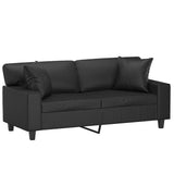 2-Seater Sofa with Throw Pillows Black 55.1" Faux Leather