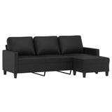 3-Seater Sofa with Footstool Black 70.9" Faux Leather