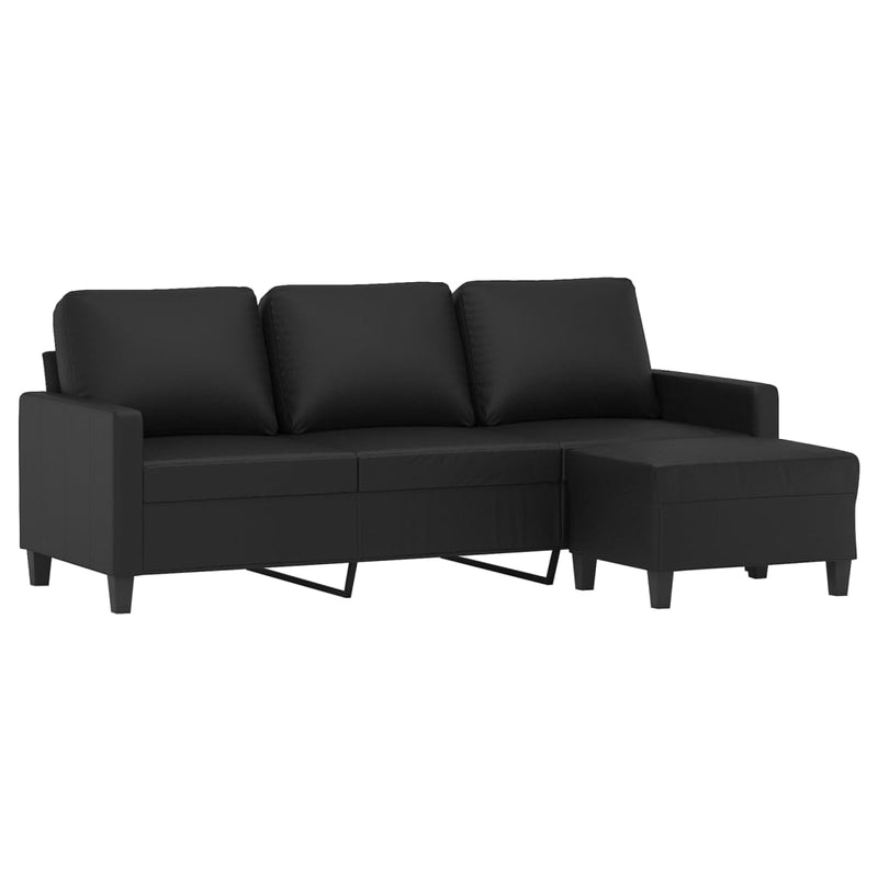 3-Seater Sofa with Footstool Black 70.9" Faux Leather