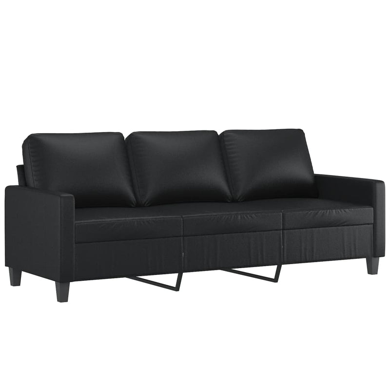 3-Seater Sofa with Footstool Black 70.9" Faux Leather