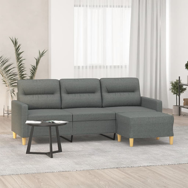 3-Seater Sofa with Footstool Dark Gray 70.9" Fabric