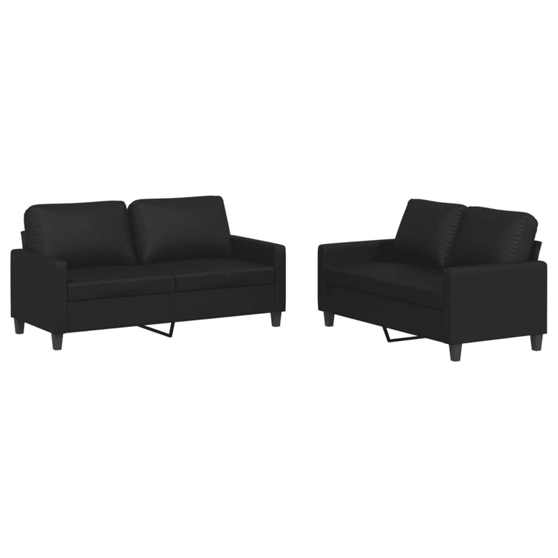 2 Piece Sofa Set with Cushions Black Faux Leather