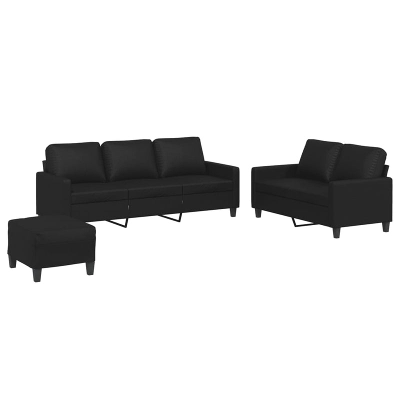 3 Piece Sofa Set with Cushions Black Faux Leather