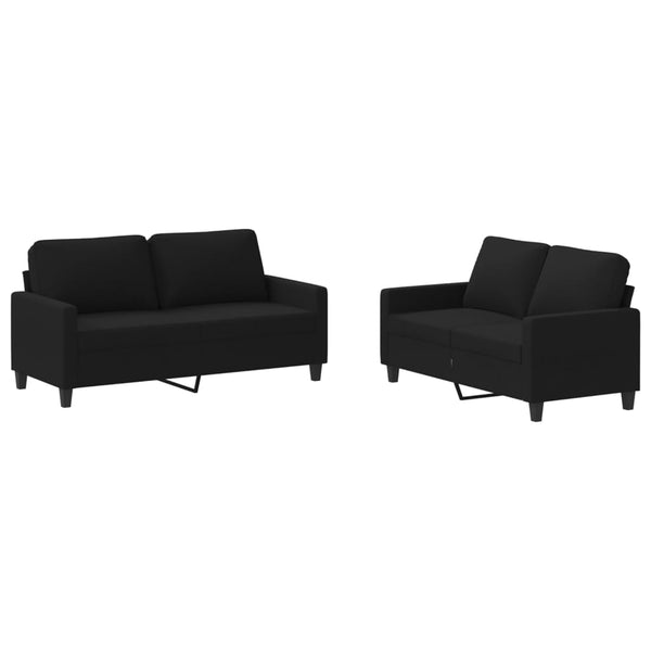 2 Piece Sofa Set with Cushions Black Fabric