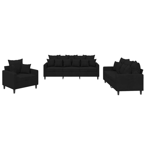 3 Piece Sofa Set with Cushions Black Velvet