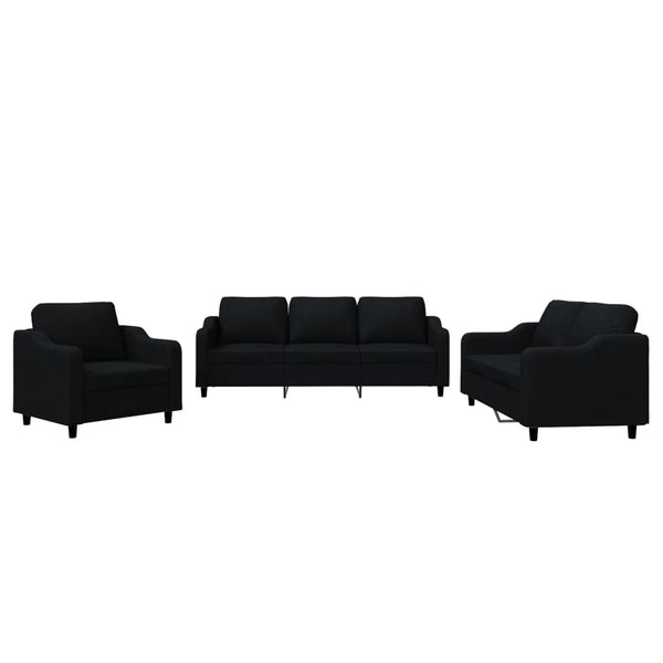 3 Piece Sofa Set with Cushions Black Fabric