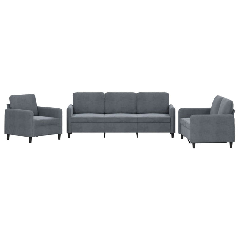 3 Piece Sofa Set Dark Gray Velvet