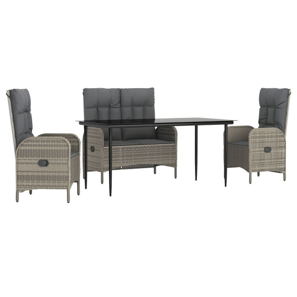 4 Piece Patio Dining Set with Cushions Gray Poly Rattan