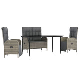 4 Piece Patio Dining Set with Cushions Gray Poly Rattan