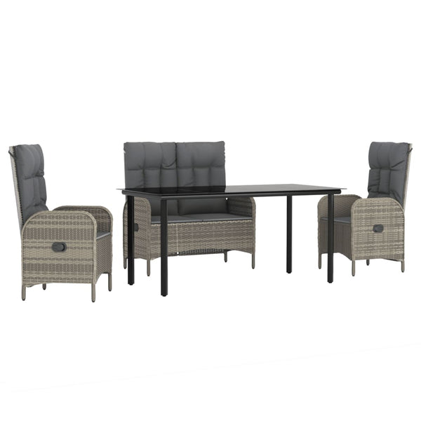 4 Piece Patio Dining Set with Cushions Gray Poly Rattan