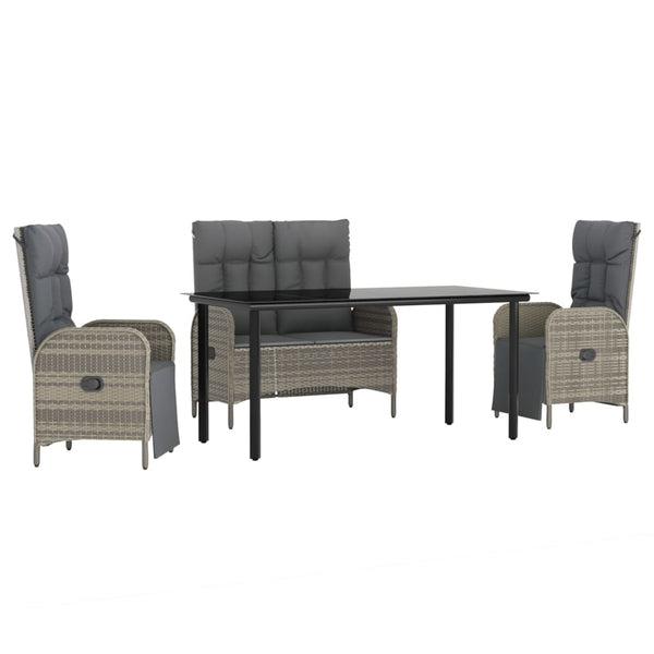 4 Piece Patio Dining Set with Cushions Gray Poly Rattan