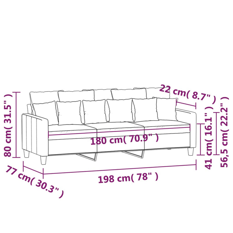 3-Seater Sofa Light Gray 70.9" Fabric