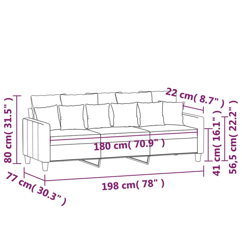 3-Seater Sofa Dark Gray 70.9" Fabric