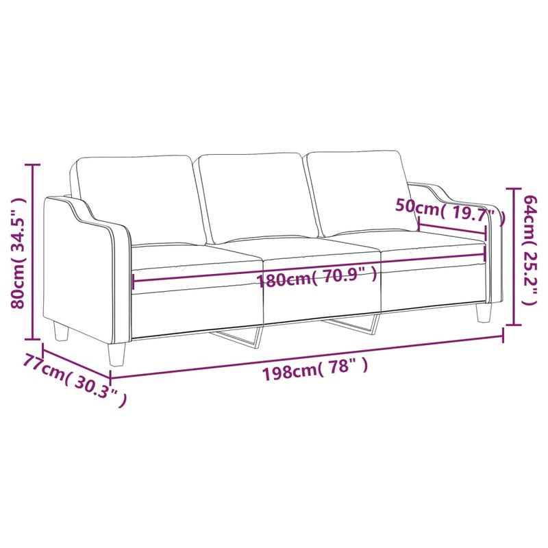 3-Seater Sofa Black 70.9" Fabric