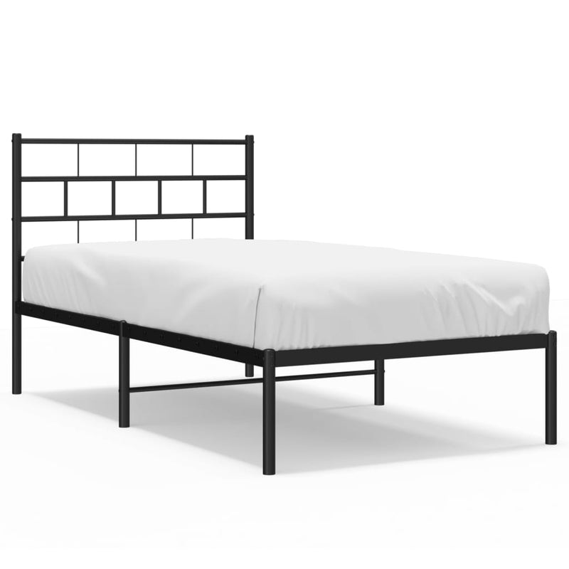 Metal Bed Frame with Headboard Black 39.4"x78.7"