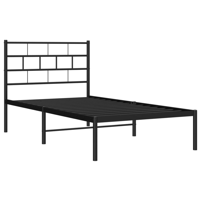 Metal Bed Frame with Headboard Black 39.4"x78.7"